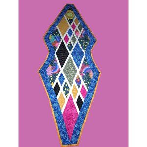 Handmade Quilted Table Runner With Diamond Pattern Floral Design